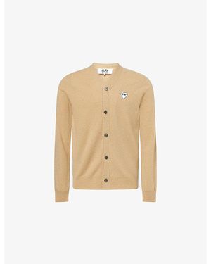 COMME DES GARÇONS PLAY Heart-Embroidered Knitted Wool Cardigan - Natural