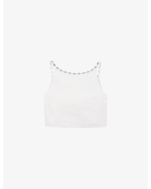 Maje Sleeveless Jewelled-Collar Taffeta Cropped Top - White