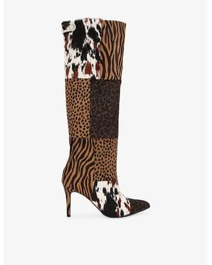 Carvela Kurt Geiger Amore Animal-Print Leather Heeled Knee-High Boots - Brown