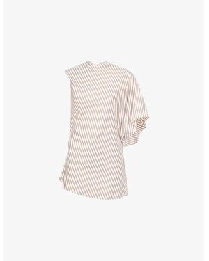 Stella McCartney Asymmetric Stripe Silk-Blend Top - White