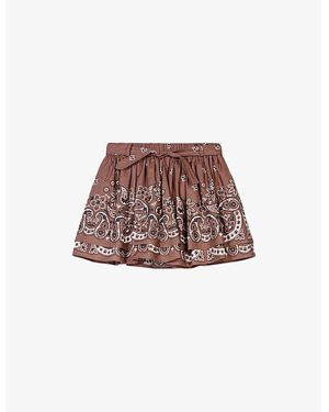 Maje Paisley-Print Rhinestone-Embellished Cotton Mini Skirt - Brown
