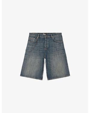 The Kooples Straight-Leg Faded-Wash Denim Shorts - Grey