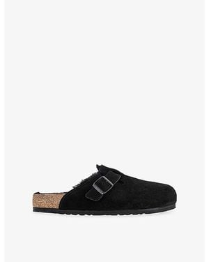Birkenstock Boston Logo-Embossed Shearling-Lined Suede Clogs - Black