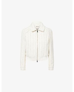 ME+EM Textured Stripe Bomber Linen-Blend Jacket - White