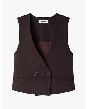 Sandro Striped Cropped Wool-Blend Top - Brown