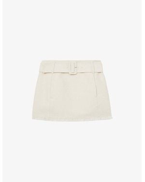 Reiss Mia Belted-Waist Textured Stretch-Cotton Mini Skirt - White