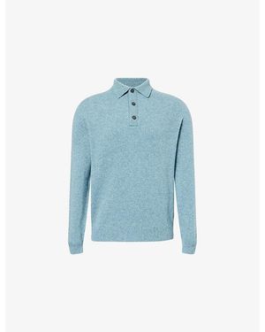Sunspel Long-Sleeved Knitted Wool Polo Shirt - Blue