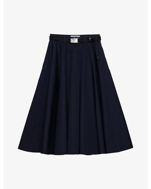 Prada Belted Poplin Midi Skirt - Blue
