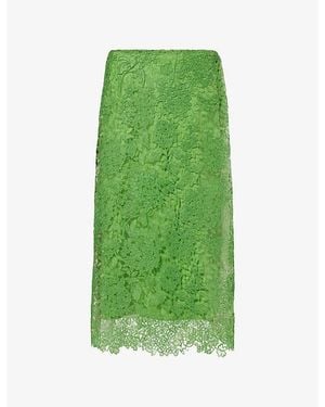 Carolina Herrera Semi-Sheer Embroidered Lace Midi Skirt - Green