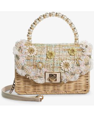 Dune Blooms Bead-embellished Straw Cross-body Bag - Metallic