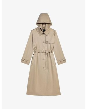 Maje Removable-Hood Belted-Waist Cotton Trench - Natural