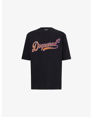DSquared² Embossed Text-Print Loose-Fit Cotton T-Shirt - Black