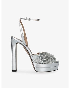 Aquazzura Ce Soir 130 Plateau Leather Sandals - White