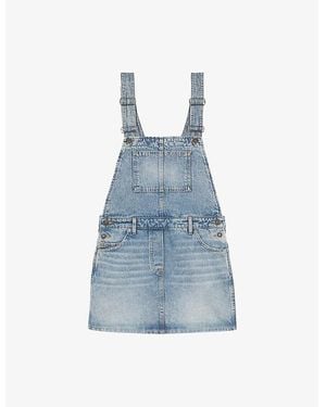 The Kooples Square-Neck Patch-Pocket Denim Dungaree Dress - Blue