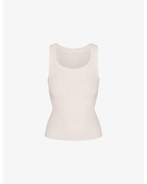 Skims Scoop-Neck Ribbed Stretch-Cotton Tank Top - White