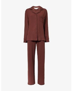THE NAP CO Ribbed Wide-Leg Stretch-Woven Pyjama Set - Red