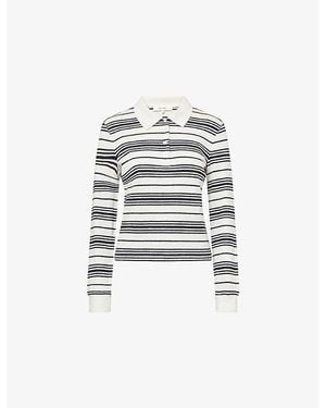 FRAME The Striped Long-Sleeve Linen-Blend Polo Top - White