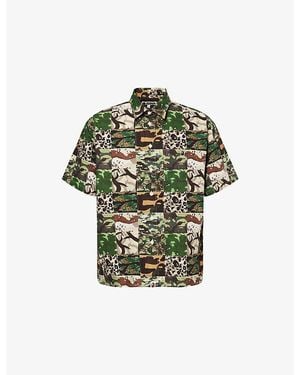 A Bathing Ape Patchwork-Print Short-Sleeve Cotton Shirt - Green
