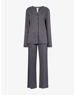 Hanro Una Stitched-Trims Cotton-Jersey Pyjama Set - Grey