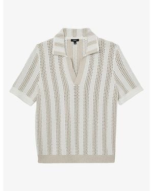 Reiss Globe Crochet Stripe Cotton-Blend Polo Shirt - White