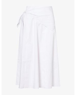 Vince Scarf-Tie A-Line Cotton Midi Skirt - White