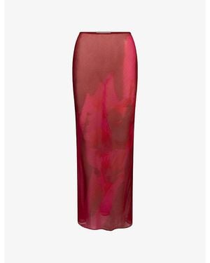OMNES Cierra Floral-Print Chiffon Maxi Skirt - Red
