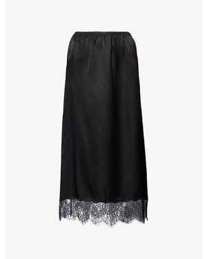Anine Bing Shelby Lace-Trim Silk-Blend Midi Skirt - Black