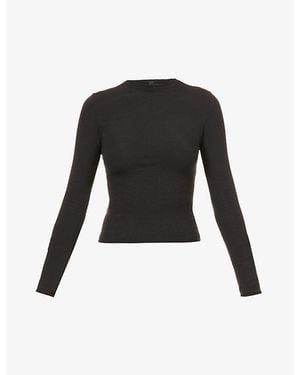 Skims Round-Neck Long-Sleeve Cotton-Jersey Top - Black
