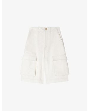 Sandro Wide-Leg High-Rise Cotton Bermuda Shorts - White