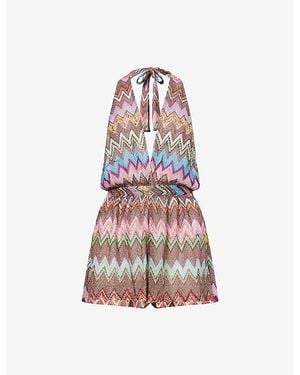 Missoni Halter-Neck Chevron Knitted Jumpsuit Cover-Up - Pink