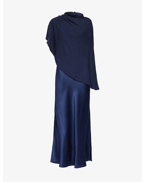 Reformation Lilibeth Sheer-Cape Silk Midi Dress - Blue