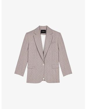 Maje Rhinestone-Embellished Single-Breasted Stretch-Woven Blazer - Brown