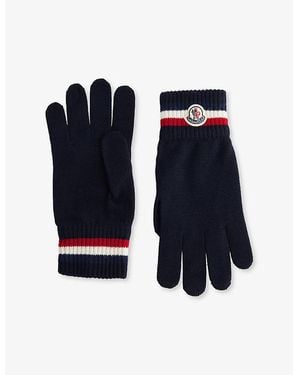 Moncler Striped Brand-Patch Wool Gloves - Blue