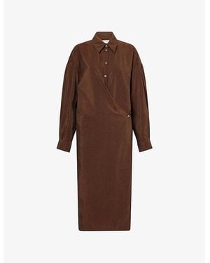 Lemaire Twisted Long-Sleeves Silk-Blend Midi Dress - Brown