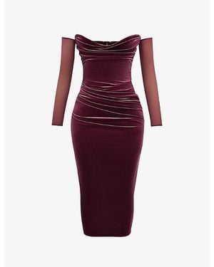 House Of Cb Leora Strapless Stretch-Velvet Midi Dress - Red