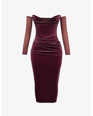 House Of Cb Leora Strapless Stretch-Velvet Midi Dress - Red