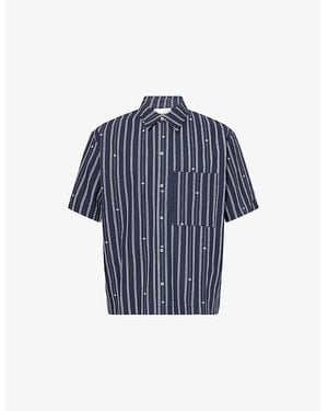 The Couture Club Logo-Emblem Striped Cotton-Blend Shirt - Blue