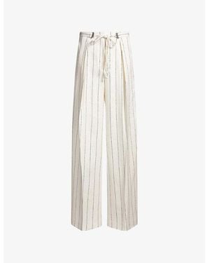 BOSS Pinstriped Wide-Leg High-Rise Stretch Linen-Blend Trousers - White