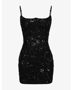 House Of Cb Naima Hand-Beaded Embellished Mesh Mini Dress Xs (A-C Cup) - Black