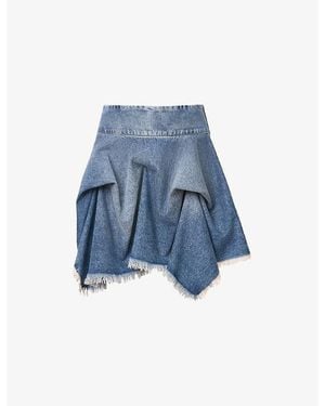 AllSaints Crissy Asymmetric-Hem High-Rise Denim Mini Skirt - Blue