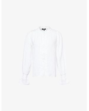 ME+EM Pleated Long-Sleeve Cotton Blouse - White