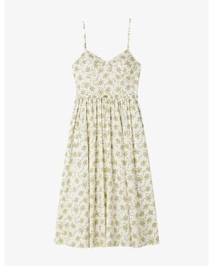 Sandro Strappy Floral-Print Cotton Midi Dress - Natural