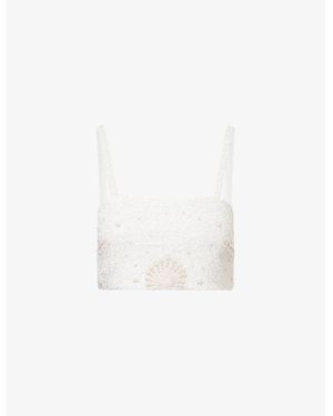 Oceanus Lele Cropped Beaded Top - White