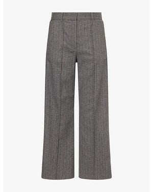 ME+EM Striped Cropped Woven Trousers - Grey