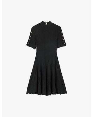 Maje Short-Sleeved Ribbed Knitted Mini Dress - Black