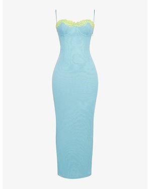 House Of Cb Aiza Floral-Print Stretch-Mesh Maxi Dress - Blue