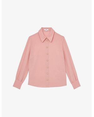 Reiss Gianna Regular-Fit Long-Sleeve Silk Shirt - Pink