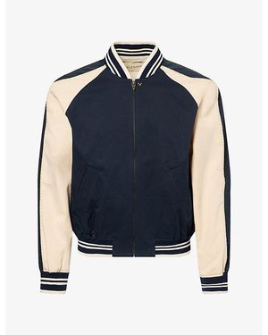Valentino Garavani Contrast-Stripe Zip-Up Cotton Bomber Jacket - Blue