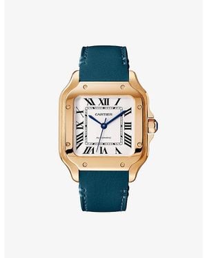 Cartier Crwgsa0038 Santos De 18Ct Rose- Sapphire And Leather Automatic Watch - Blue
