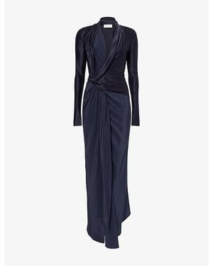 Victoria Beckham Lea Knot-Detail Woven Midi Dress - Blue